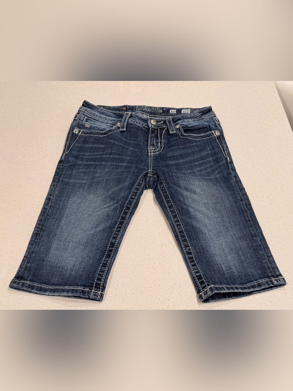 Miss Me Girls Dark Blue Straight Leg Jean Shorts